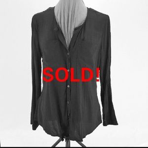 Old Navy Womens Blouse Black Button Up V Neck Sz M